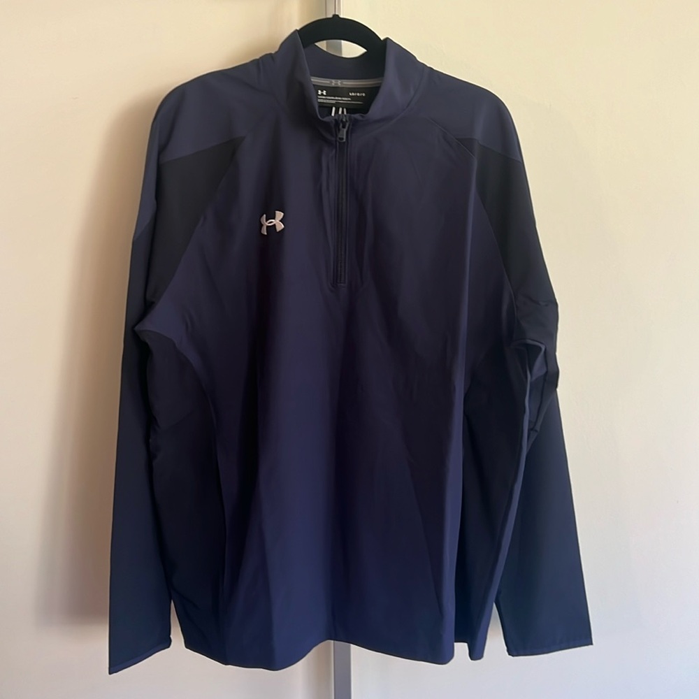 NWT Under Armour 1/4 Zip Wind Breaker Men’s  Large Navy Logo‎ Front Pocket